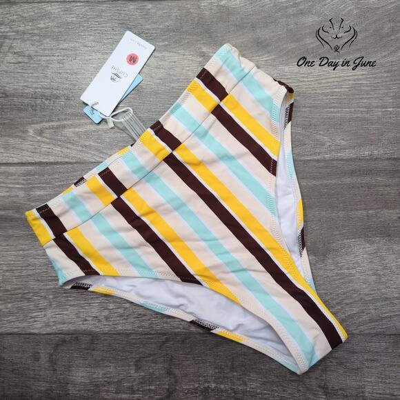 Cupshe High Waist Striped Bikini Bottom Size M - Picture 1 of 4